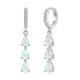 CiNily Opal Hoop Earrings for Women Teen, Dainty Dangle Earrings 14k Gold/Silver Plated Small CZ Diamond Dangle Drop Ear Rings for Women Trendy Hypoallergenic Lightweight Wedding Birthday Jewelry