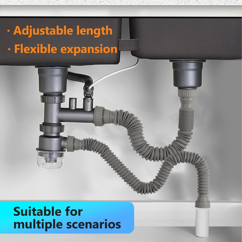Rackickyer Sink Drain Pipe Kit, 2 Pack Flexible Drain Pipe