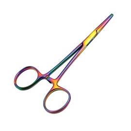 OdontoMed2011® Hemostat Forceps Locking Clamps Serrated Fishing Locking Forceps Clamp Fish Hook Remover Forceps (5.5" Straight, Multi Titanium Color Rainbow)