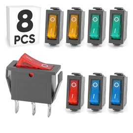 8-Pack Rocker Toggle Switch with Light 12V DC ON/Off SPST 3Pin Heavy Duty Boat Switches for Home Auto Car Marine Boat KCD3-101 - Multicolor