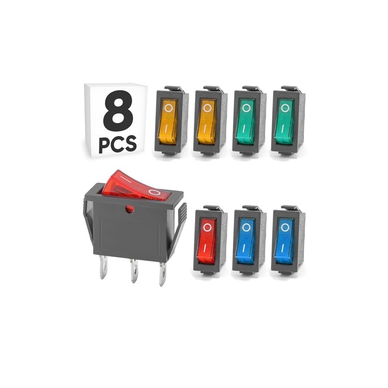 8-Pack Rocker Toggle Switch with Light 12V DC ON/Off SPST