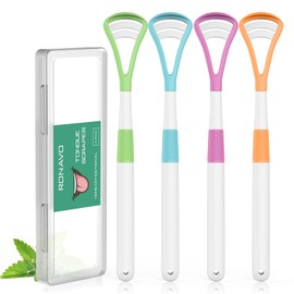 舌ブラシ 舌磨き(4本4色) 両面用 タングスクレーパー 携帯収納 舌苔 除去 口臭ケア タングスクレーパー by RONAVO