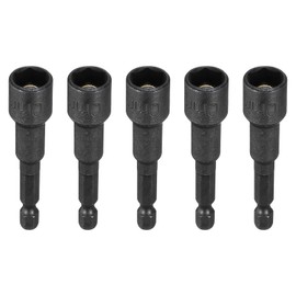 sourcing map 5pcs Magnetic Nut Driver 10mm Hex Drive Socket CR-V Steel Power Screw Drill Bits Socket Wrench Tools with 1/4" Quick Change Hex Shank for Power Drills Impact Drivers, Black