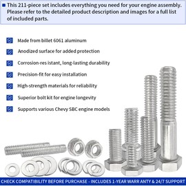 GOLKNHA 211 Pcs Oil Pan Bolts Stainless Steel Kit Compatible with Chevy SBC 265 283 302 305 307 327 350 400