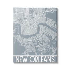 Stupell Industries New Orleans City Map Geometric Streets Transportation Louisiana, Design by Daphne Polselli Canvas Wall Art, 16 x 20, Grey