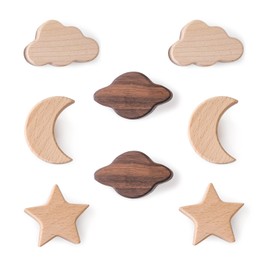 OESSUF Pack of 8 Solid Wood Cabinet Knobs, Wooden Handles for Children's Room, Hooks No Drilling, Furniture Knobs with Screws with Three Installation Methods