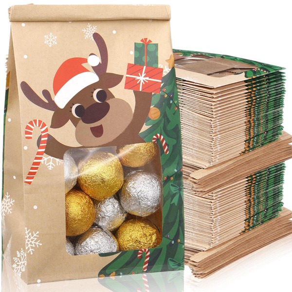 Fullhawl 120 Pcs Christmas Bakery Bags with Window, 4 x