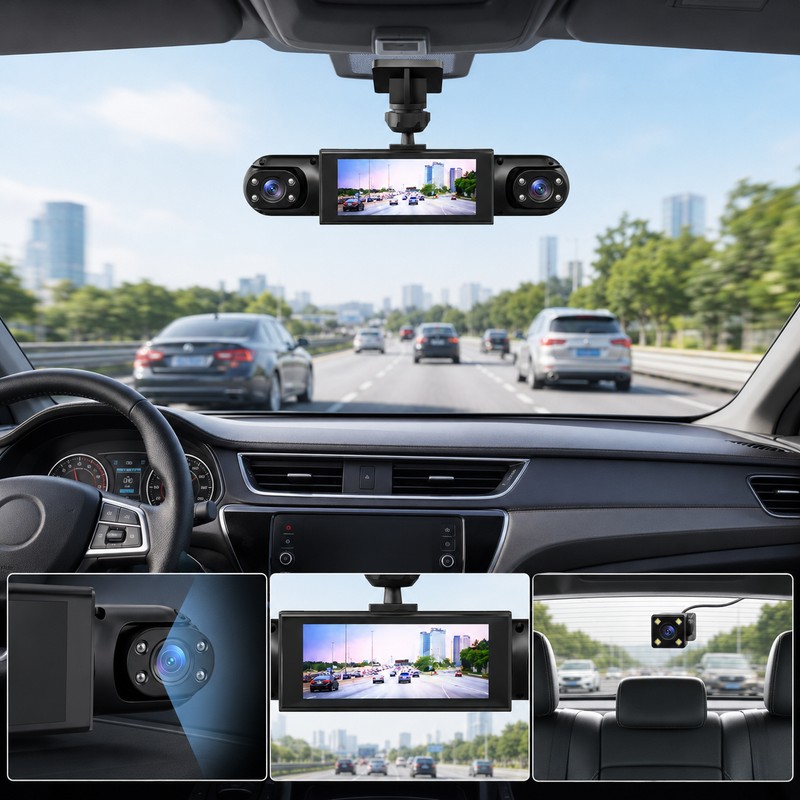 Multi-Lens Dash Cam for Vehicle Recording – 1080P Front, Side