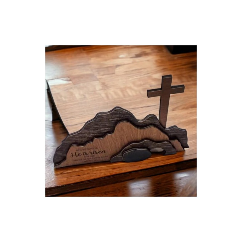 Didyts Easter Scene Wooden Religious Decoration,Jesus Cross Puzzle Statue Set