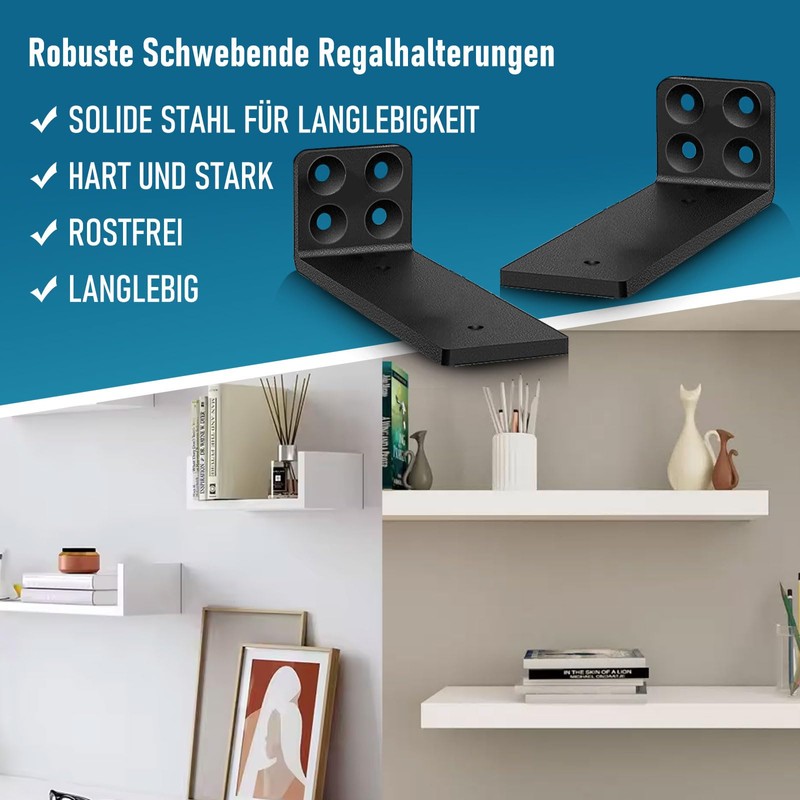 Pack of 4 Floating Shelf Brackets, 25 cm Floating Shelf
