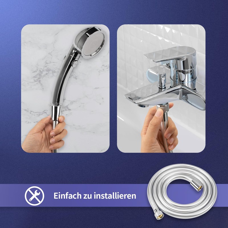 FEVONE Shower Hose 1.5 m Smooth PVC Silver Plastic Shower