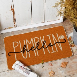 Artoid Mode Orange Hello Pumpkin Fall Doormat, Autumn Home Decor Low-Profile Switch Rug Door Mat Floor Mat for Indoor Outdoor 17x29 Inch