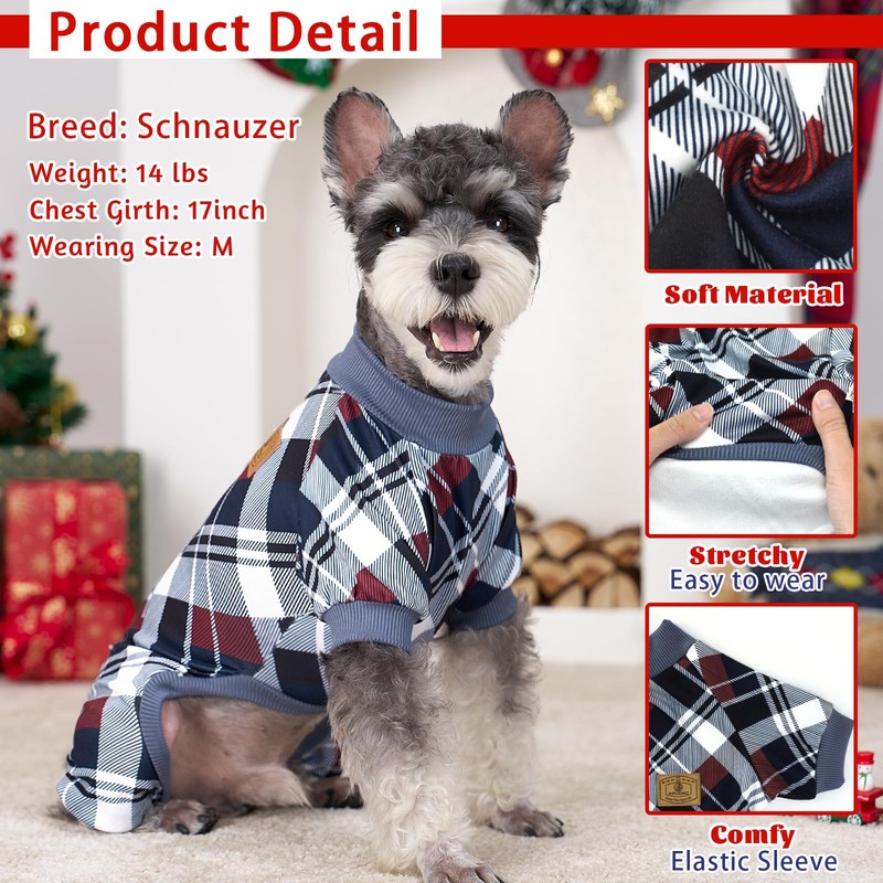 XPUDAC 2 Pack Plaid Dog Pajamas for Small Sized Dog,