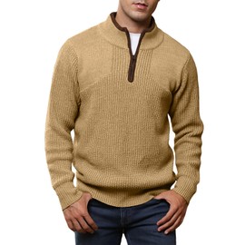 JMIERR 1/4 Zip Pullover Mens Stylish Casual Ribbing Edge Knit Sweaters and Pullovers, US 40(M), Khaki