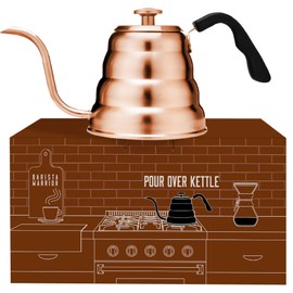 Barista Warrior Gooseneck Kettle for Pour Over Coffee and Tea with Thermometer for Exact Temperature, Precision Pour Drip Spout, Compatible with all Stove Tops (Copper Coated, 1.2 Liter, 40 fl oz)