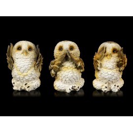 Three Wise Owls Figures - See Nothing, Hear Nothing, See Nothing, Set of 3 Animal Figures, Decorative Items, Decorative Figure, Height 7.5-8 cm