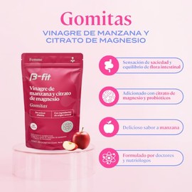 B-FIT B Gomitas de Vinagre de Manzana y Citrato de Magnesio - Suplemento Alimenticio Natural - 90 Gomitas Sin Azúcar - Citrato de Magnesio en Polvo