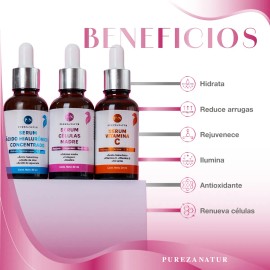 Kit Serum Vitamina C, Acido Hialuronico, Celulas Madre 3unid Momento de aplicación Día/Noche Tipo de piel Todo tipo de piel