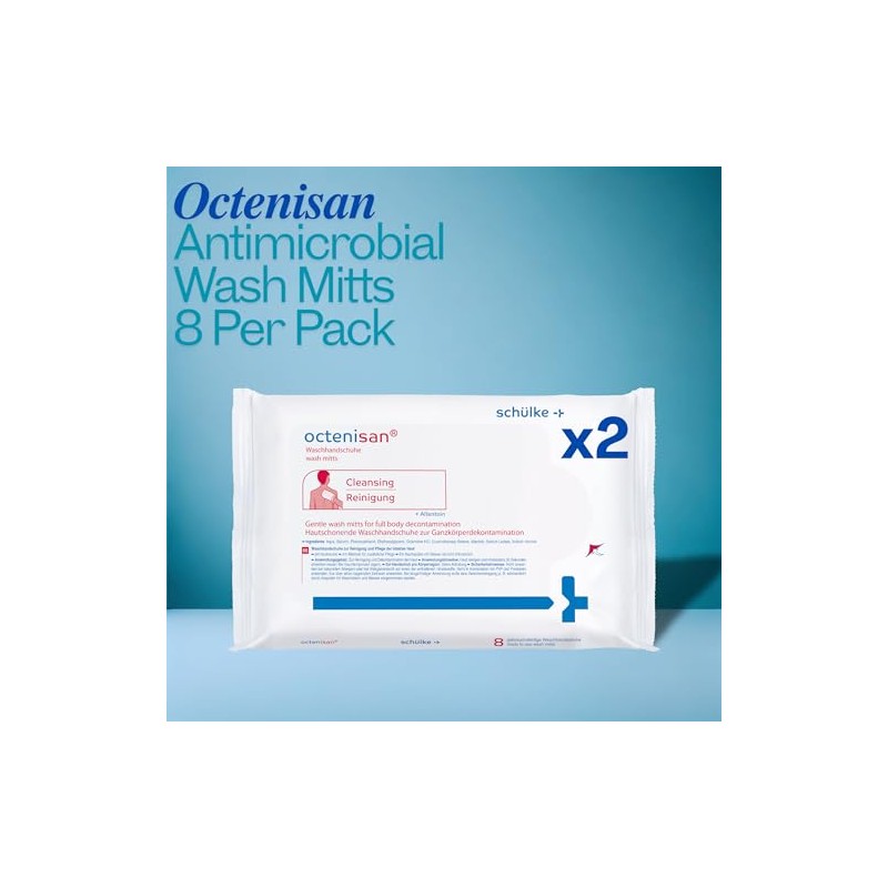Octenisan Antimicrobial Wash Mitts 2 Pack - Total 16 Single-Use