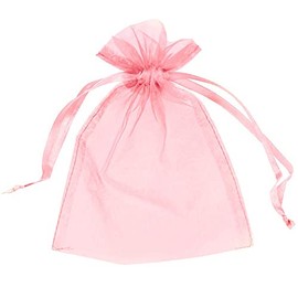 100 Organza Bags Wedding Favours Party Jewellery Pouches Mesh Drawstring Gift Wrap (7cm x 9cm, Baby Pink)