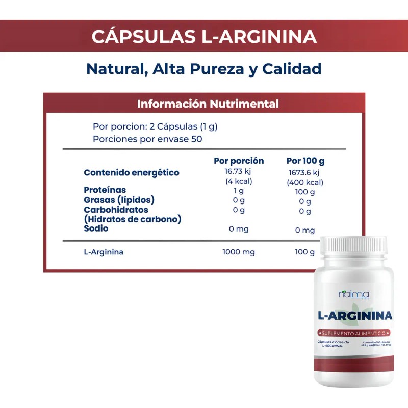 Arginina Naíma 1000 100 Cápsulas Rendimiento Circulación