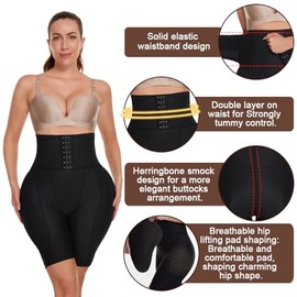 Clevvets Women's Shapewear Control Panties - High Waist Shapewear for Hip - Hip Pads for Women - Black