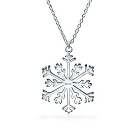Classic Christmas Holiday Party Snowflake Pendant Necklace For Women Teen Polished .925 Sterling Silver Leverback