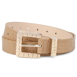 Tanpie Womens Leather Belt for Jeans Pants with Crocodile Pattern Square Buckle Beige Medium