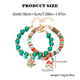 TOFBS Women's Christmas Festive Bracelet Set of 2 Christmas Bangles in Colourful Beads and Santa Claus Charming Pendant Ideal for Festive Occasions, Metal, Alloy