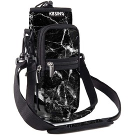 Kbsing Water Bottle Carrier Holder Sling Bag Sleeve 25oz 32oz Crossbody Water Bottle Case Cover with Strap Pockets for Men/Women Boys Girls Walking Hiking Camping School (32 oz, BS32-02)