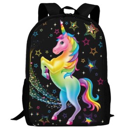 Cute Unicorn Backpack, Simple and Aesthetic Bookbag for Women, Lightweight Adjustable Black Backpack with Mesh Side Pockets for Travel Outdoor Sports, Large Capacity Laptop Bag for Business Office