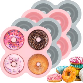 4 Molde para donas, Molde de silicona antiadherente para 4 donas, 4 cavidades, Molde para Hornear Rosquillas, resistente al calor, reutilizable, para galletas bagels muffins Panque Magdalenas