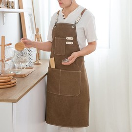 7Tek Aprons for women with pockets Stylist Apron for Arts and Crafts Kitchen Funny Waitress Aprons, Brown, 80*56cm