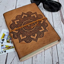 Purpledip Leather Journal 'Flower Of Life': Vintage Spiritual Design Diary Notebook (12585)