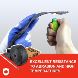 10M Exhaust Heat Wrap, Deecam Car Heat Wrap Roll, Glass Fiber Exhaust Tape Bandage, with 10 Pcs Self-locking Stainless Steel Cable Ties, Used for Motorcycle Car Pipe Insulation (Black)