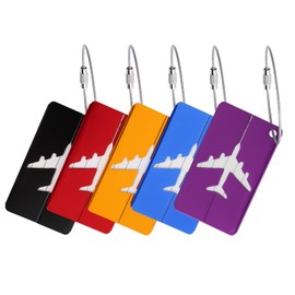 Pack of 5 Aluminium Luggage Tags, Metal Luggage Tags with Stainless Steel Cord, Luggage Tags with Address Tag, Luggage Tags for Luggage, Backpacks, Travel (5 Colours)