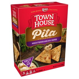 Town House Pita Crackers, Baked Snack Crackers, Lunch Snacks, Mediterranean Herb, 9.5oz Box (1 Box)