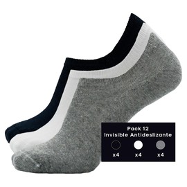 GLEYTOR | Calcetines Hombre Algodón Protectopie Invisible Antideslizante | Paquete De 12 Pares Con Costura Plana - Calcetas Hombre Negro Gris Blanco | Talla Única