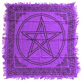 NEW Purple Pentagram Altar Cloth 36" Wicca Pagan Square Rayon Fringed