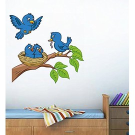 WallDaddy 'Birds Feeding' Wall Sticker (PVC Vinyl, 70 cm x 50 cm),Multicolour