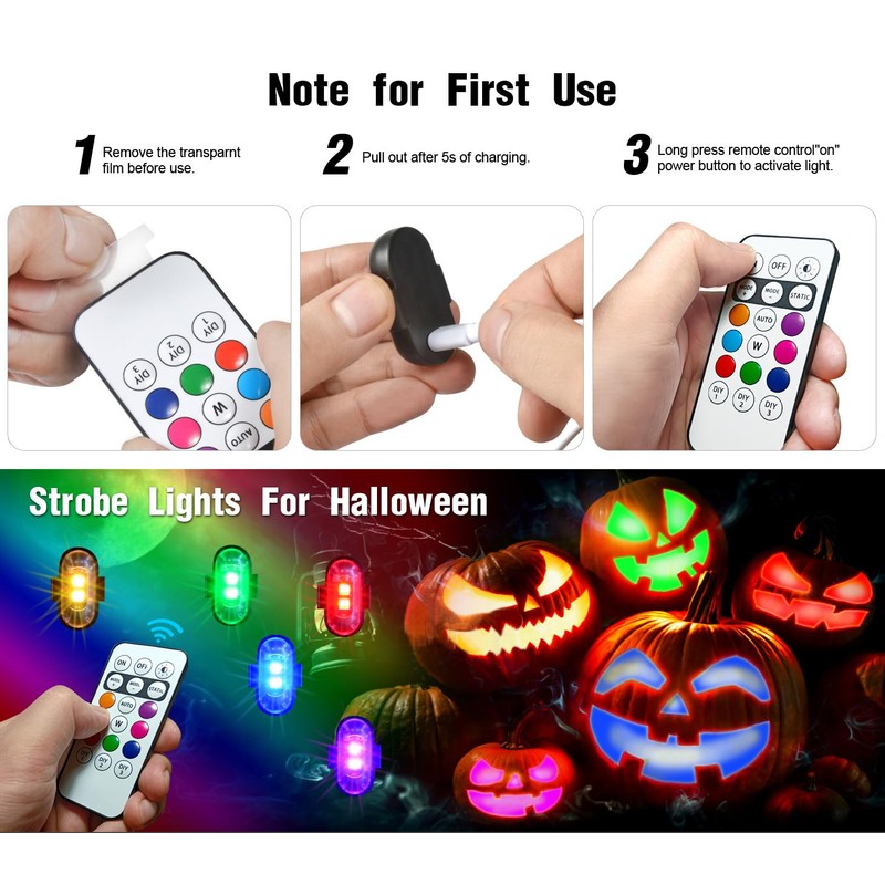 4PCS Wireless LED Strobe Lights with Remote Control, 8 Colors