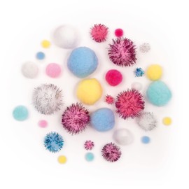 folia 50312 Unicorn Pompoms, 30 Fluffy Balls Assorted in Various Sizes and Colours, Ideal for Colourful Crafts