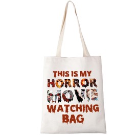 Horror Movie Canvas Tote Bag Spooky movie Lover Gift Horror Gift For Women This Is My Horror Movie Shopping Bag (WATCHING BAG ca)
