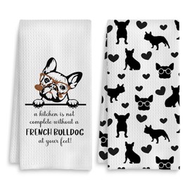 Fuasei French Bulldog Gifts Kitchen Towels, French Bulldog Gifts for Women, Frenchie Gifts for Women Hand Towels for Bathroom, French Bulldog Decor Dish Towels for Kitchen, 16x24 Inch Set of 2