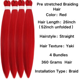 Red Boho Hair for Braiding Pre stretched Braiding Hair Synthetic Curly Hair for Braiding