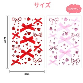 Face Stickers, Sparkling, Children, Set of 5, Cute, Face Stickers, Deco Stone, Heart, Round, Ribbon, Kids, Dance, Makeup, Stickable, DIY, Nail Deco Parts, Stage Makeup, Photography, Holiday Gift