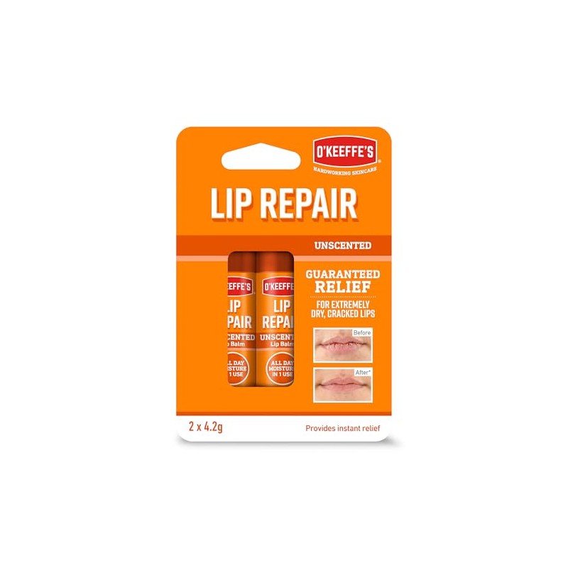 O'Keeffe's Lip Repair Unscented Lip Balm, Twin Pack, 2 x