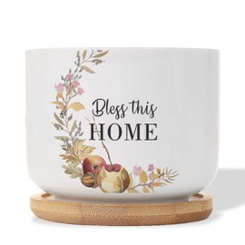 DecStic Bless This Home Ceramic Planters Christian Saying Planters for Indoor Plants with Drainage Holes and Saucers Pot for Outdoor Garden Home Plant