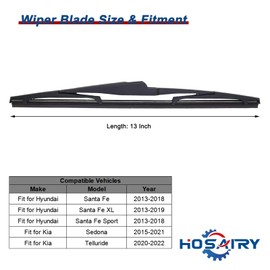 HOSAIRY Rear Windshield Wiper Blade for Hyundai SANTA FE 2013-2017, for Kia Sedona 2015-2021, for Kia Telluride 2020-2022 Rear Wiper Blade, 13 inch (Pack of 1)