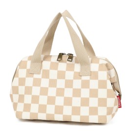 Smrcom Makeup Bag Cosmetic Bag For Women Girl Travel Makeup Bag Toilet Bag Zipper Organizer Bag Waterproof, Corduroy checkerboard beige